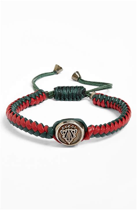 woven leather bracelet with gucci crest tag|Gucci Sterling Silver Woven Red Green Leather with Crest Tag .